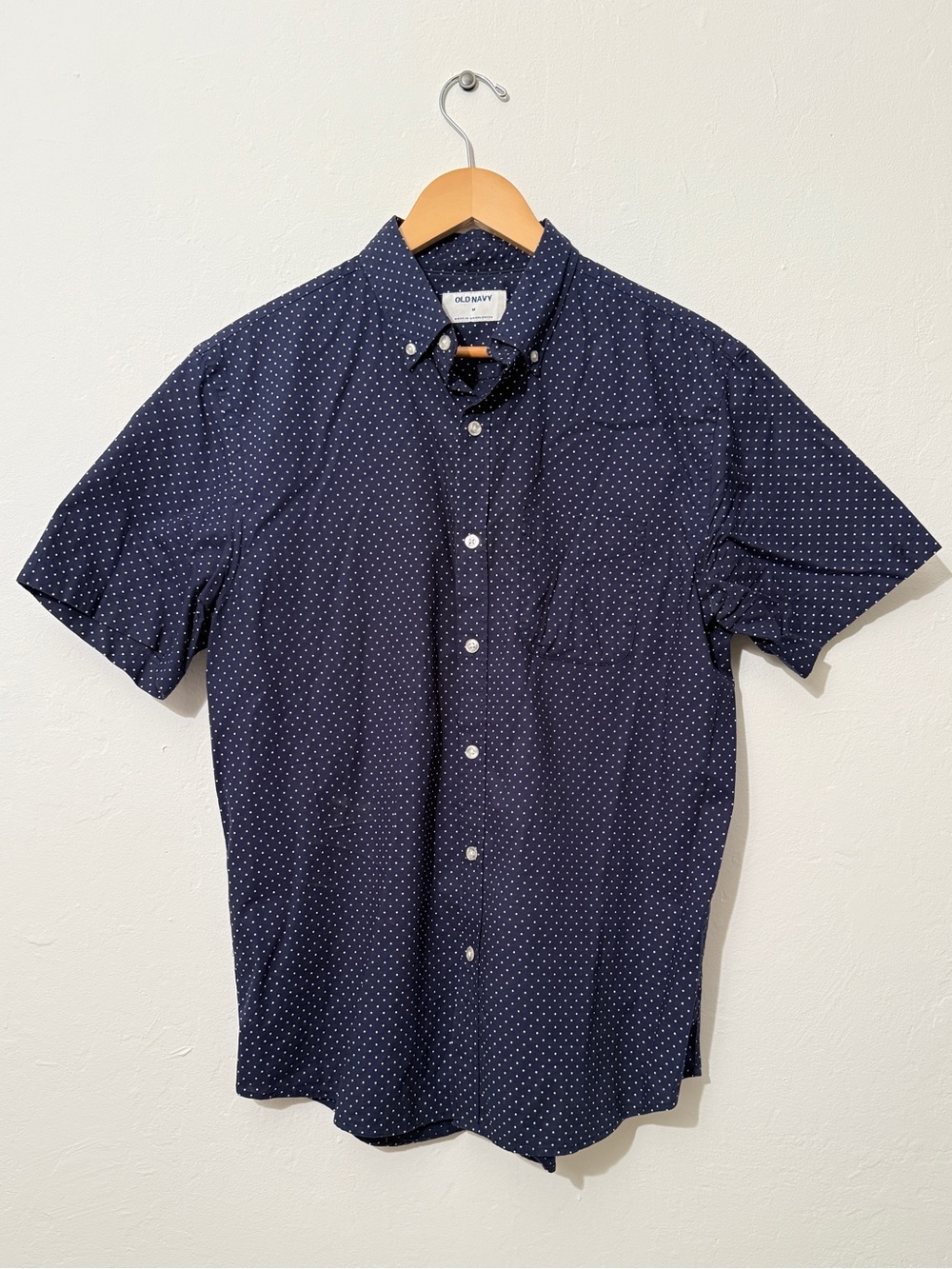 Old Navy Men's Navy Short-Sleeve Button-Down with White Microdots